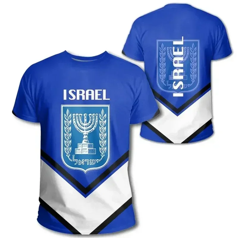 Israel Flag Men\'s T-shirt 3D Printed Israelis National Emblem Tops Short Sleeve O-Neck Oversized Sports Tee Shirt Clothing