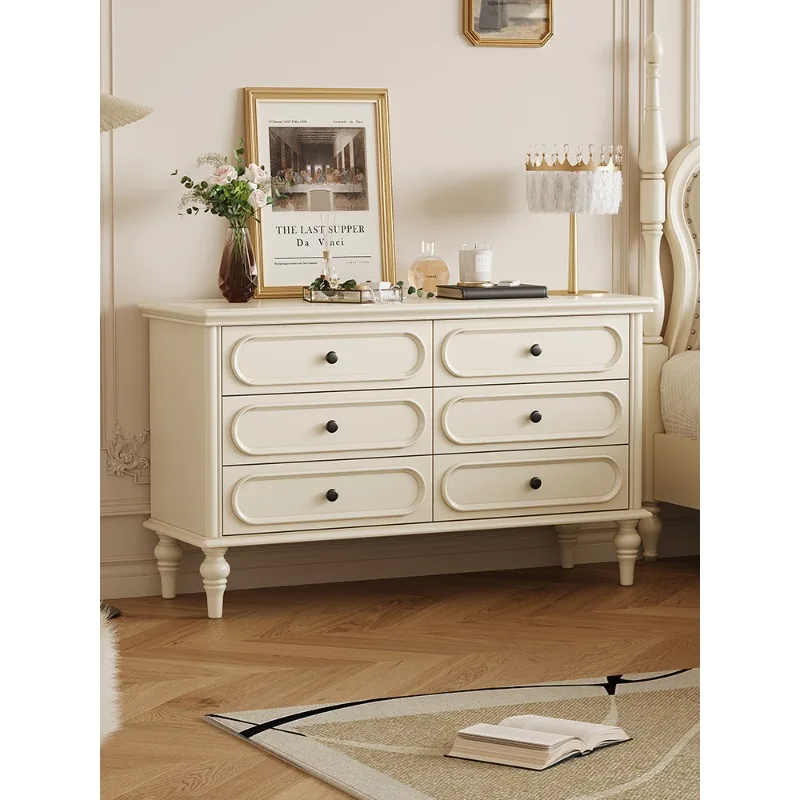 

French all-solid wood bucket cabinet household living room six buckets wall locker bedroom white cream wind storage locker