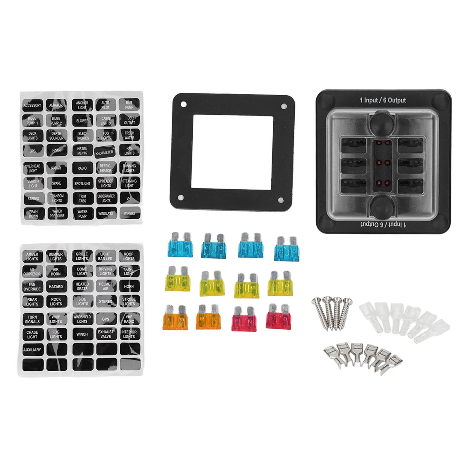 Blade Fuse Block 6 Way Fuse Box Holder Waterproof Protection with LED Warning Indicator for Car Marine Boat RV