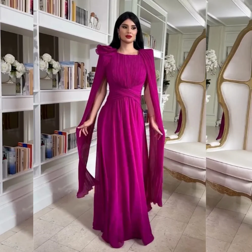 

Customized Handmade Flower Pleat O-Neck A-line Long Dresses Bespoke Occasion Evening Prom Classic Simple Exquisite Formal