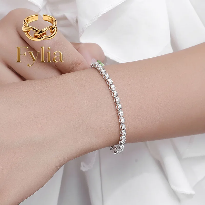 Fylia Jewelry   Luxury Solid Platinum PT950 2.5mm horn moissanite diamond bracelet women's ins niche diamond tennis bracelet