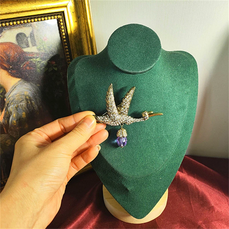 남녀공용 클래식 패션 풀 크리스탈 버드 펜던트 브로치 핀, 중간 빈티지 디자인, 라인석 동물 배지 코사지