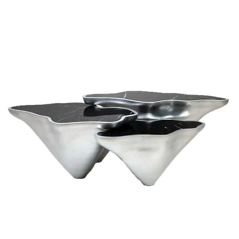 Modern light luxury irregular marble high and low combination coffee table designer living room villa high-end coffee table