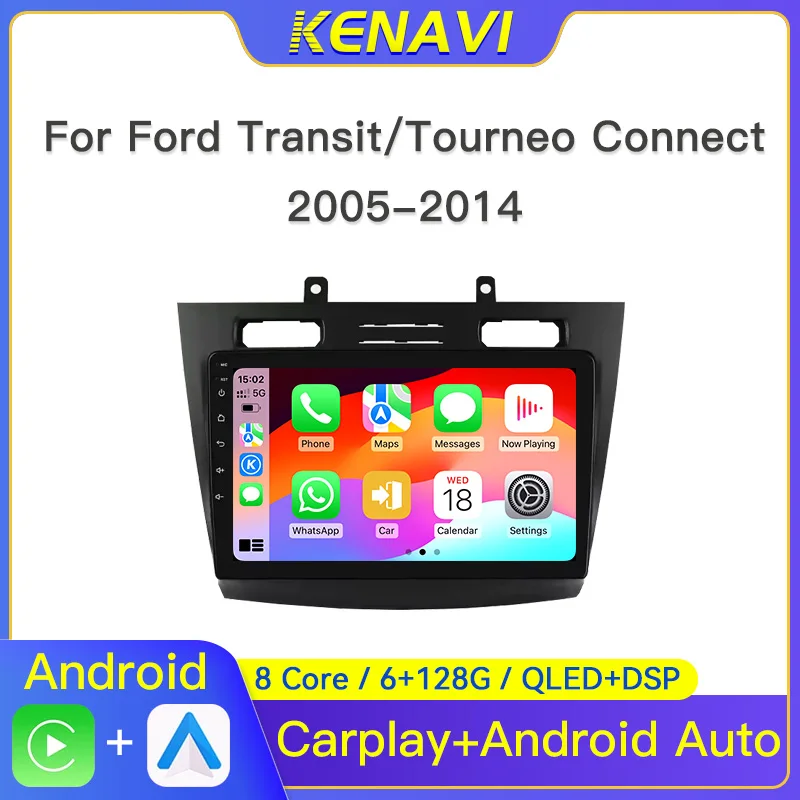 Radio estéreo para coche Android para Ford Transit/Tourneo Connect 2005-2014, reproductor multimedia de vídeo, Carplay, GPS, pantalla, unidad principal.