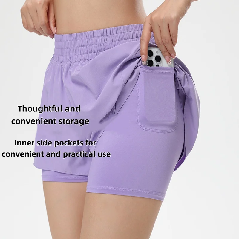 شورت رفيع يسمح بمرور الهواء مع مرونة عالية وسراويل رياضية مضادة للوهج للتدريب واللياقة البدنية والجري والسراويل الثلاثة أرباع #5