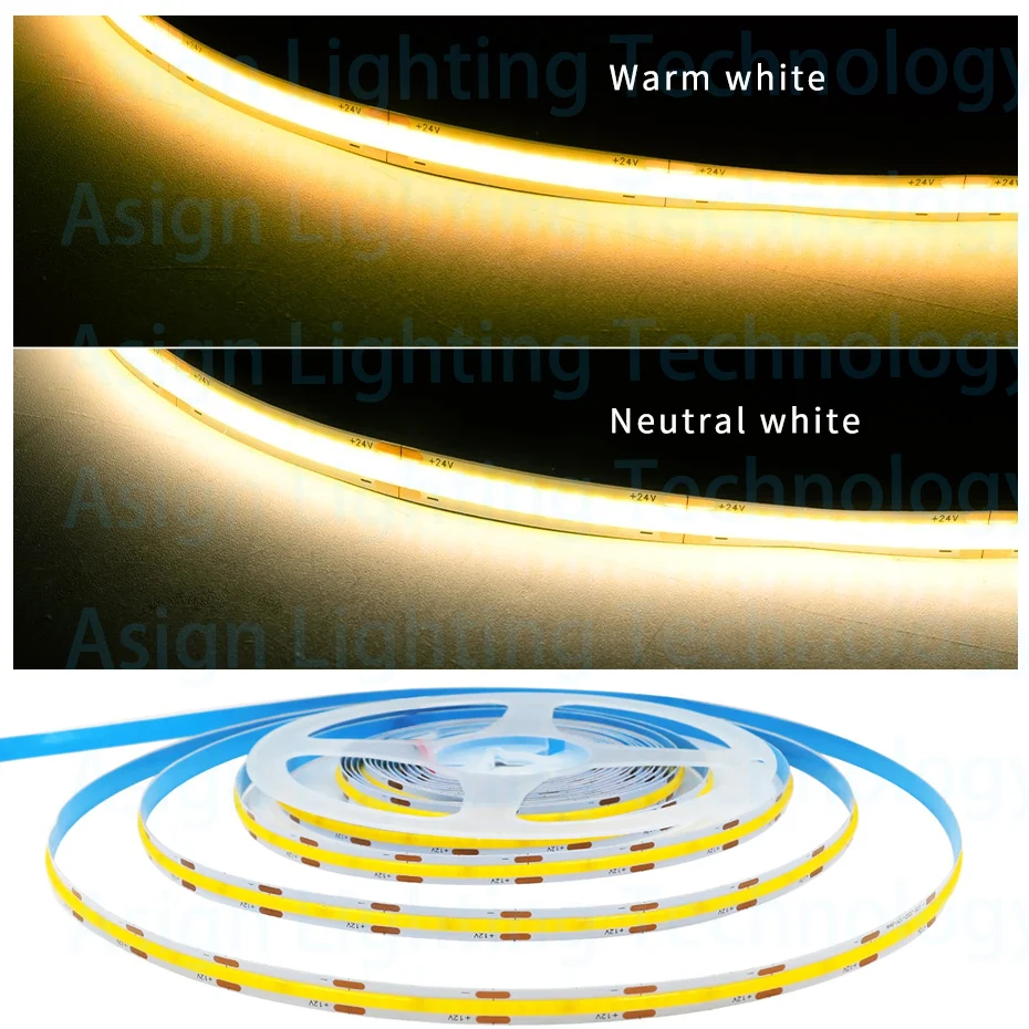 320LEDs/m Only COB Strip Light Dupont Interface DC12V/24V 1m-5m Flexible Tape Soft Cuttable Lighting for Closet Kitchen Cabinet view 2
