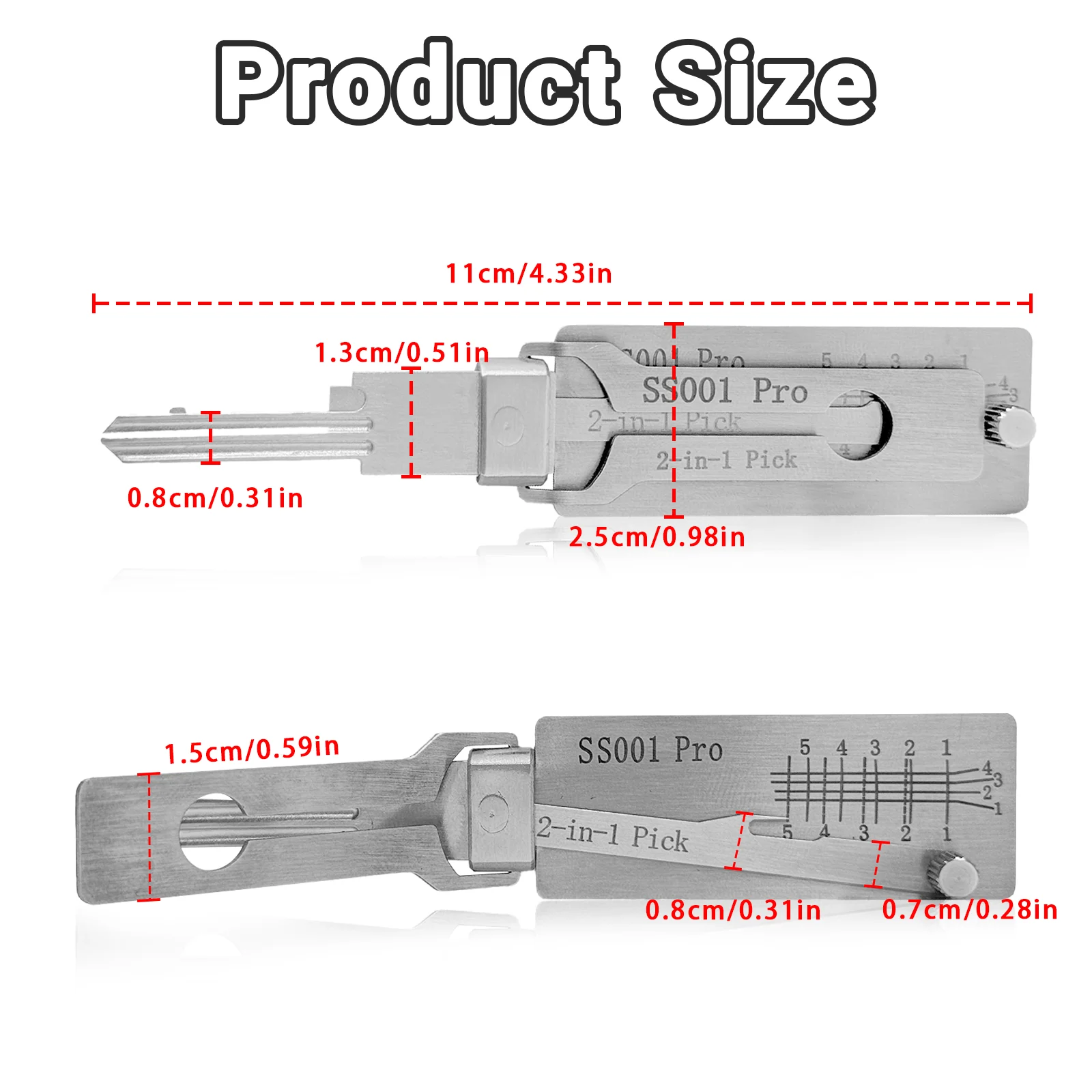 Decodificador de llave de acero inoxidable 2 en 1 SS001Pro, herramienta de gancho decodificador de llave portátil SS001, Kit de reparación de mantenimiento, Kit de reparación de pastilla de junta tórica