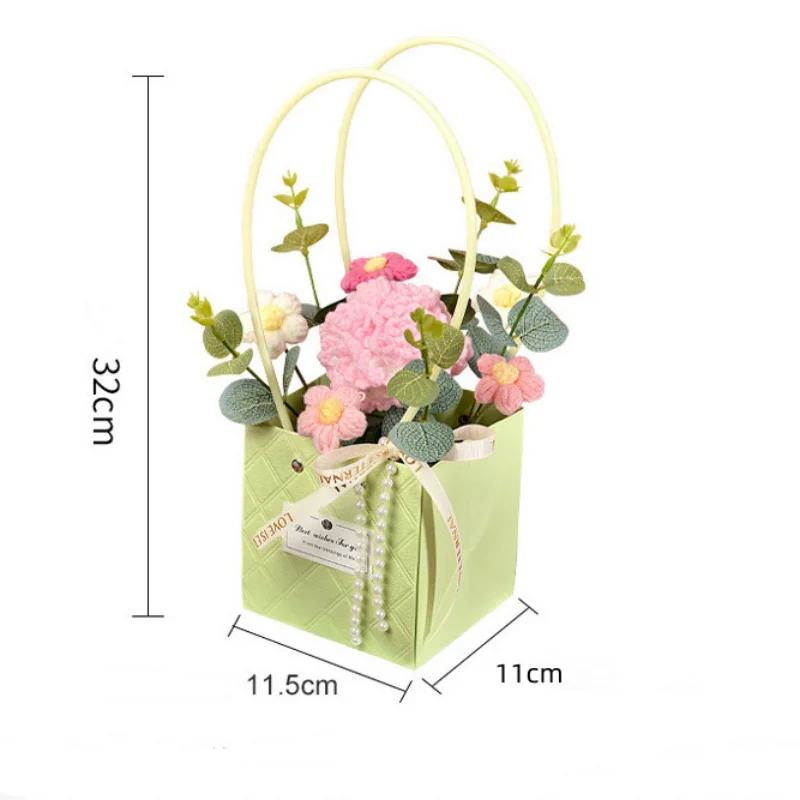 New Style Crochet Sunflowers Roses carnation Plush Plants Finished Knitted handbag Bouquets Valentine Birthday Graduation Gifts