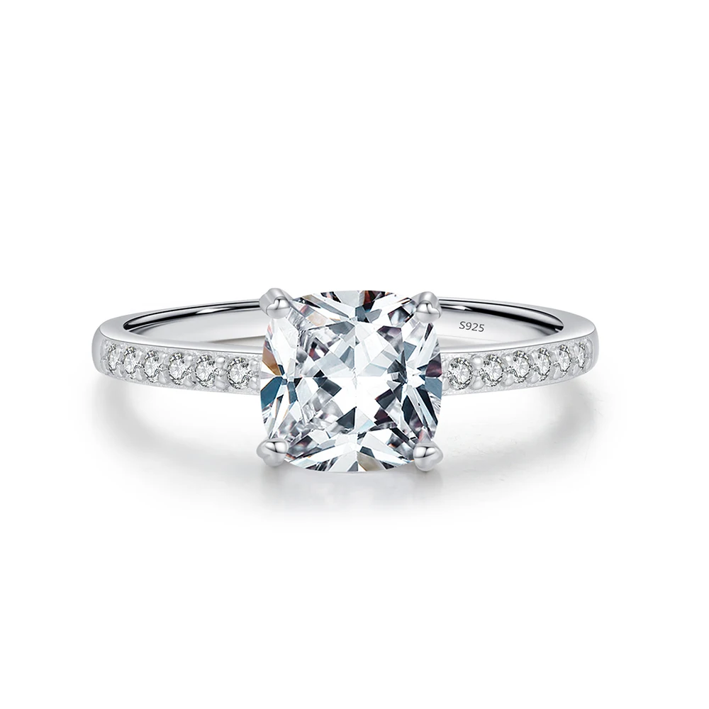 

TKJ Classic 925 Sterling Silver Ring Sparkling 7x7mm Cushion CZ Zircon Engagement Wedding Promise Rings Women Men Fine Jewelry