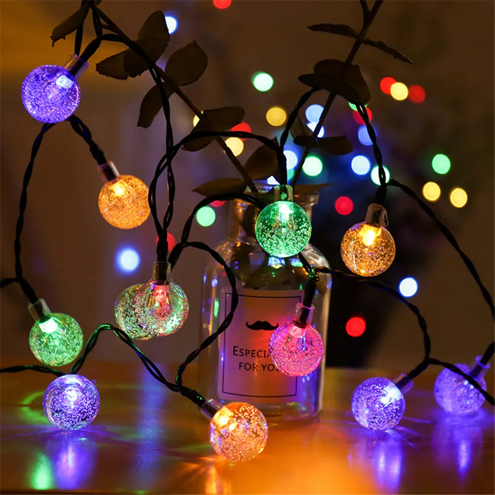 7M 50LEDs Solar String Lights Outdoor Waterproof Crystal Ball Bulb Fairy Lights Garland for Christmas Party Garden Patio Decor