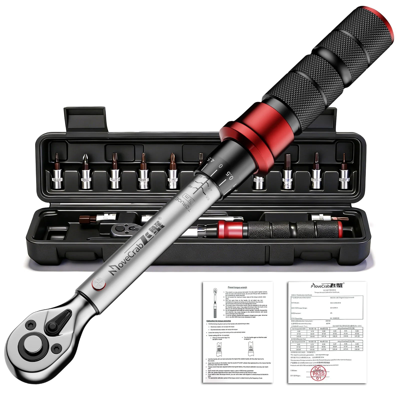 

MoveCrab Professional 15Pcs 1/4 Inch Dual Direction Bicycle Torque Wrench Set 2-20N.m Mechanical Kit for Precision Bike Repair