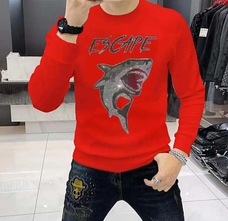 Men's Anime  Graphic  Sweatshirts Casual Streetwear Rhinestone Diamond Long Sleeve Hot Drill Hoodies Men's Clothing