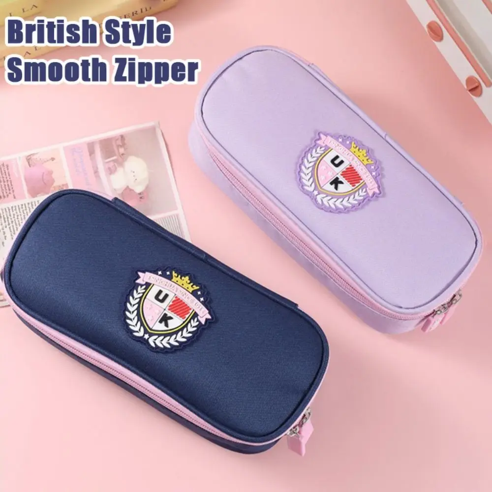 High Quality British Style Pen Bag Three-Layer Large Capacity Stationery Bag Back To School Gift Stationery Organizer Student