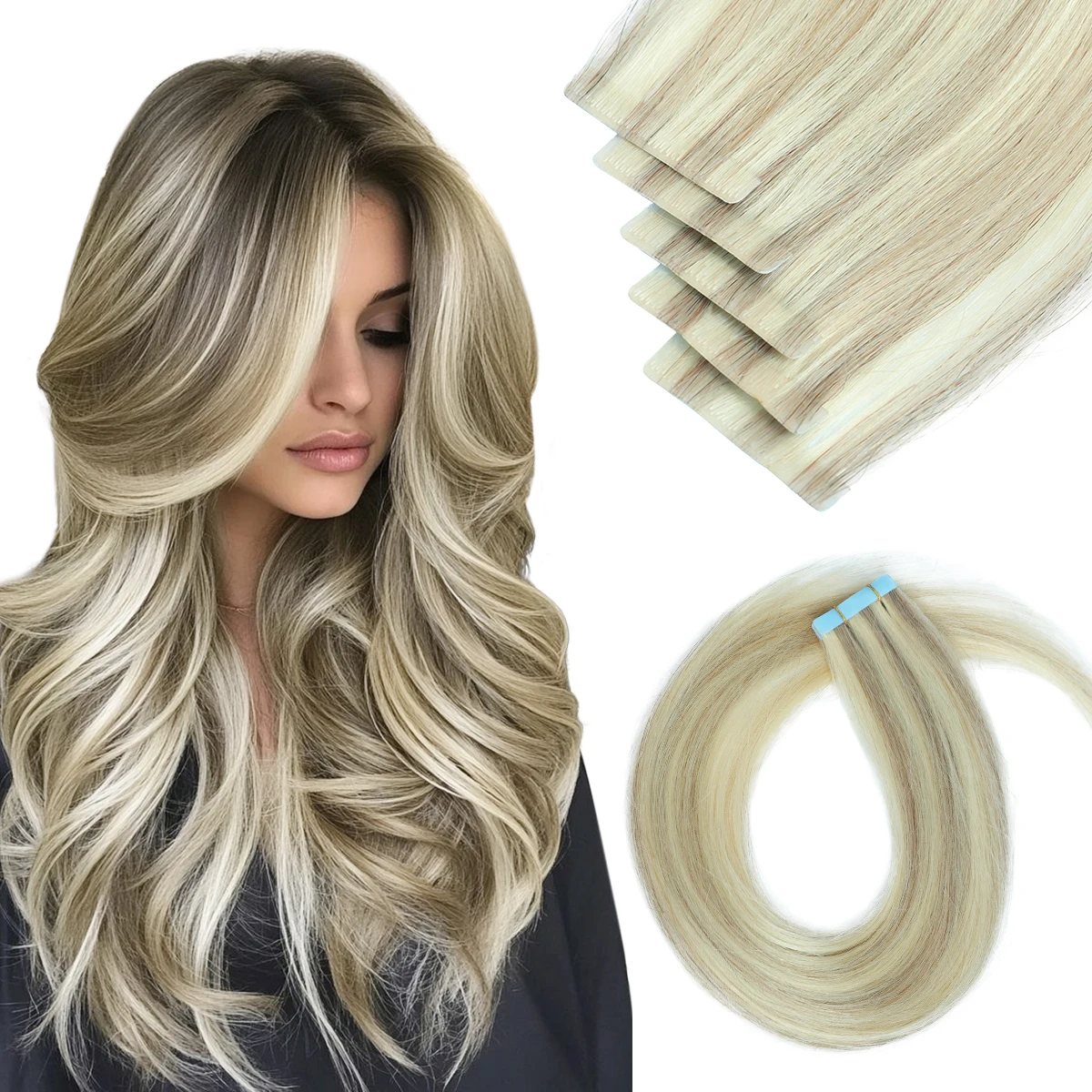 

Невидимая лента для наращивания, инъекционная лента для наращивания волос, 1B, натуральная лента из искусственной кожи для волос, 10 шт./упак.