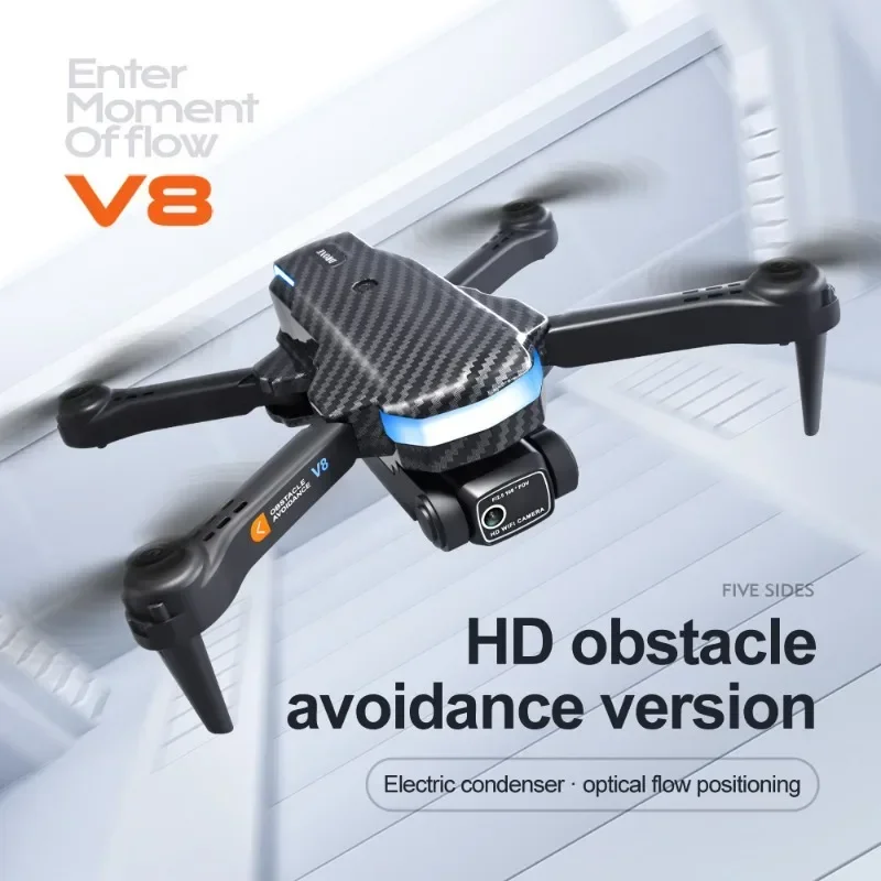 최신 V8 미니 드론 4K HD 듀얼 카메라 50x 줌 광학 흐름 위치 항공 사진 장애물 회피 Foldable Quadcopter