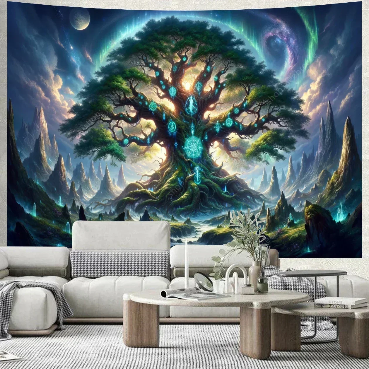 Mystical Yggdrasil Tree Tapestry Tree of Life Wall Hanging for Trippy Hippie Aesthetic Room Decor Vintage Boho Wall Art Tapestry