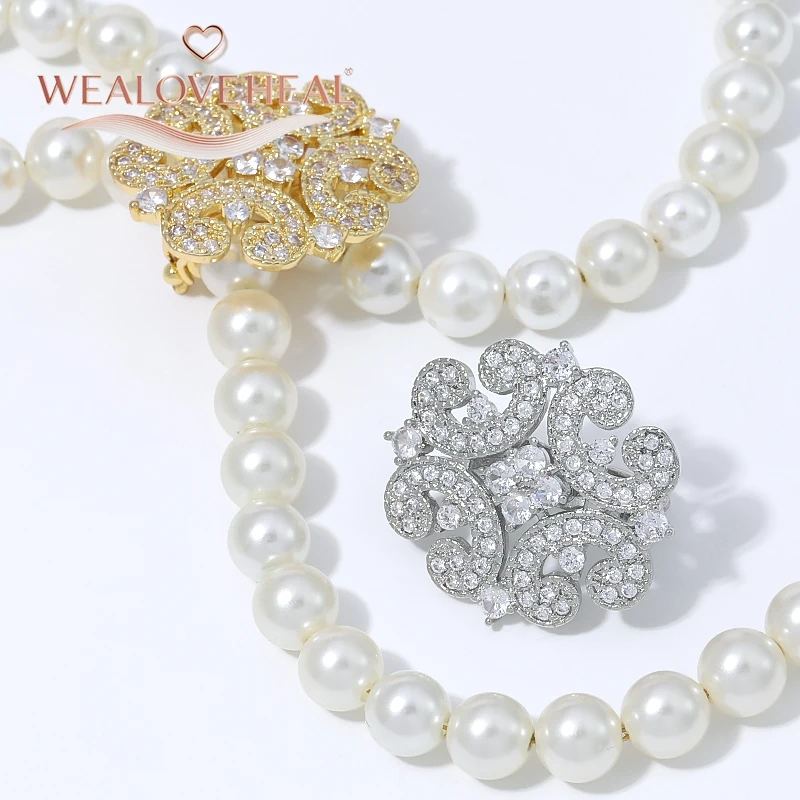 verschluss schmuck, schmuckherstellung zubehör, 18K Vergoldeter Messing-Doppelreihen-Blumen-Scroll-Perlenverschluss, Micro-Pavé-CZ-Blumencluster-Clip für DIY-Halsketten- und Armbandzubehör – Detail 15