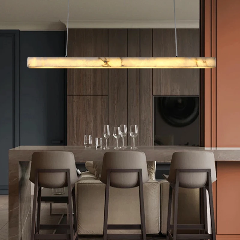 Spanish Style Gold Natural Marble Hanging Chandelier Ceiling Light Lustre Suspension Lamp for Dining Room Kitchen Island Decor