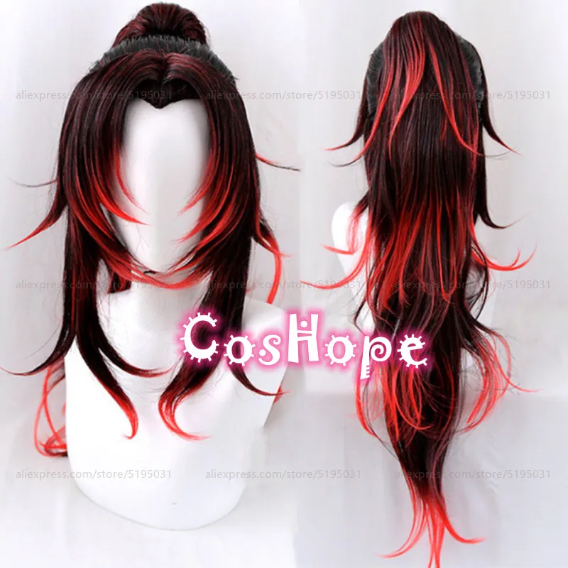 Tsugikuni Yoriichi Cosplay Wig Black Red Mixed Wig Cosplay Anime Wig Heat Resistant Synthetic Wigs