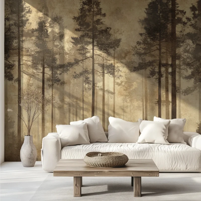 Customized Wallpaper Retro Forest Tree Wall Mural Brown Woodland Wallpaper Nature Scenery Wall Art Decor for Home Living Room