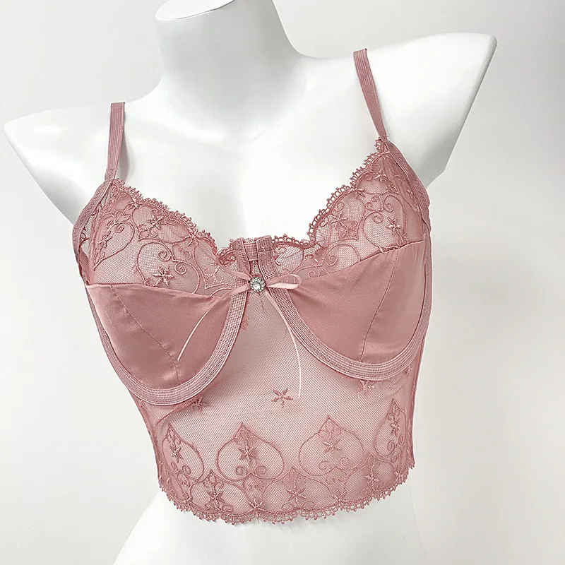 Outside wearing lotus V-neck bra small shirt lace mesh wrapped chest halter wind spice sweet hot vest underwear