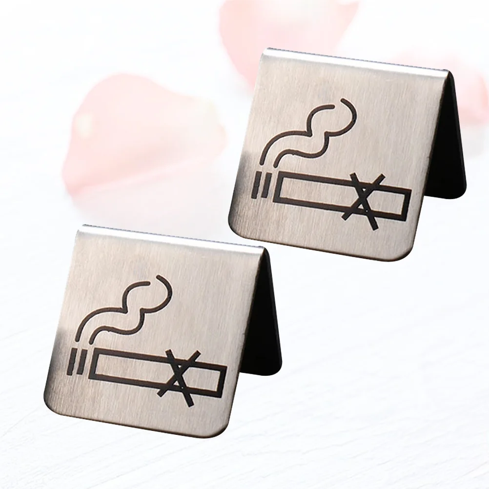 

2PCS Stainless Steel No Smoking Sign Triangle Free Standing No Smoking Table Tent Sign for Office Hotel (Cigarette)