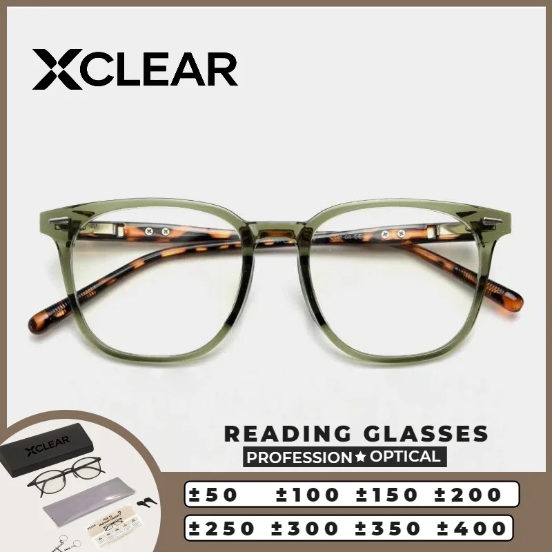 

XCLEAR Reading Glasses Square Metal New Classic Business Casual Lightweight Anti Blue Light UV400 Scratch Resistant Protective