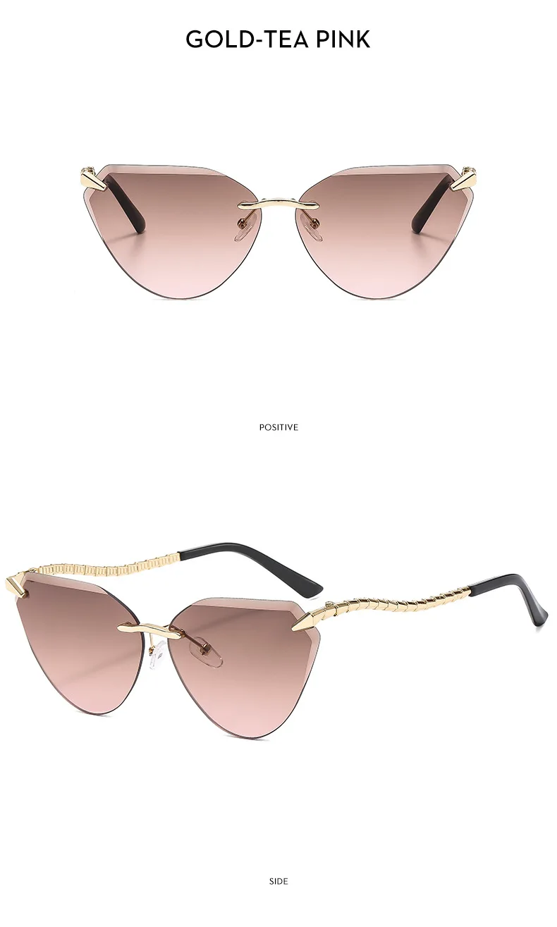 Katzenaugen Randlose Sonnenbrille Damen 2026 Luxusmarke Designer Trendige Metall Rahmenlose Sonnenbrillen für Damen Vintage Eyewear UV400 – Detail 17