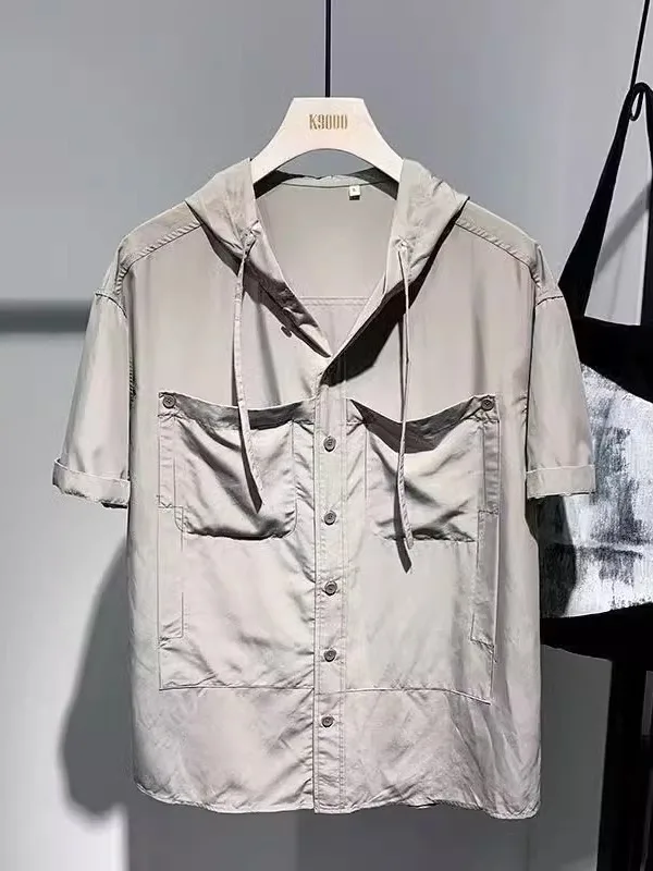 

Korean Sle Men's ort Sve Hoodie irt Loose Fit Outdoor Sports Thin Outerwear Summer Faion Sun Protection Clothing