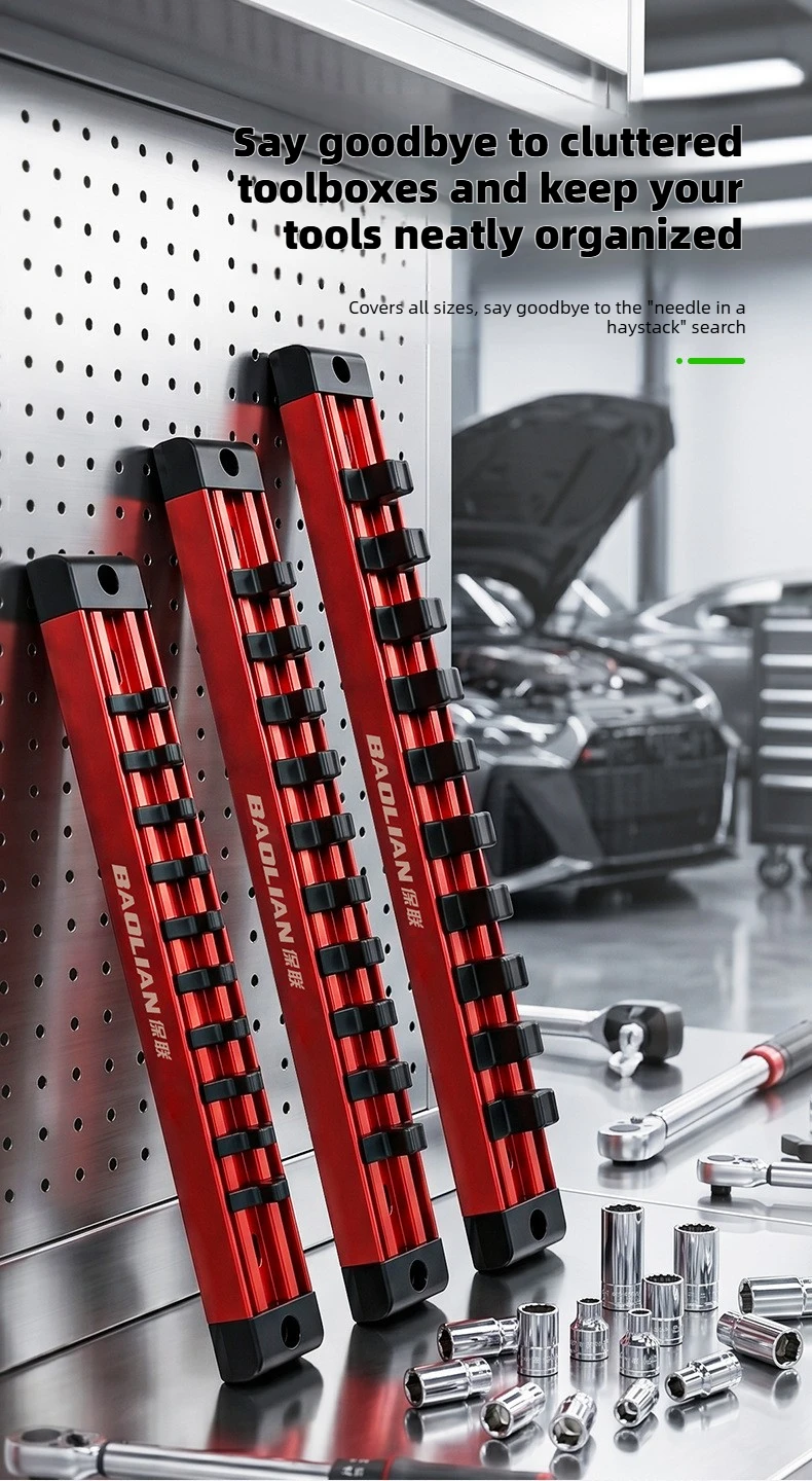 1/2" 3/8" 1/4" Steckschlüssel-Organizer-Rack, PVC-Gleitschiene mit Anti-Rutsch-Stahlkugelklammern, Modulare Kombi-Ablage, Garagen-Essentials – Detail 4
