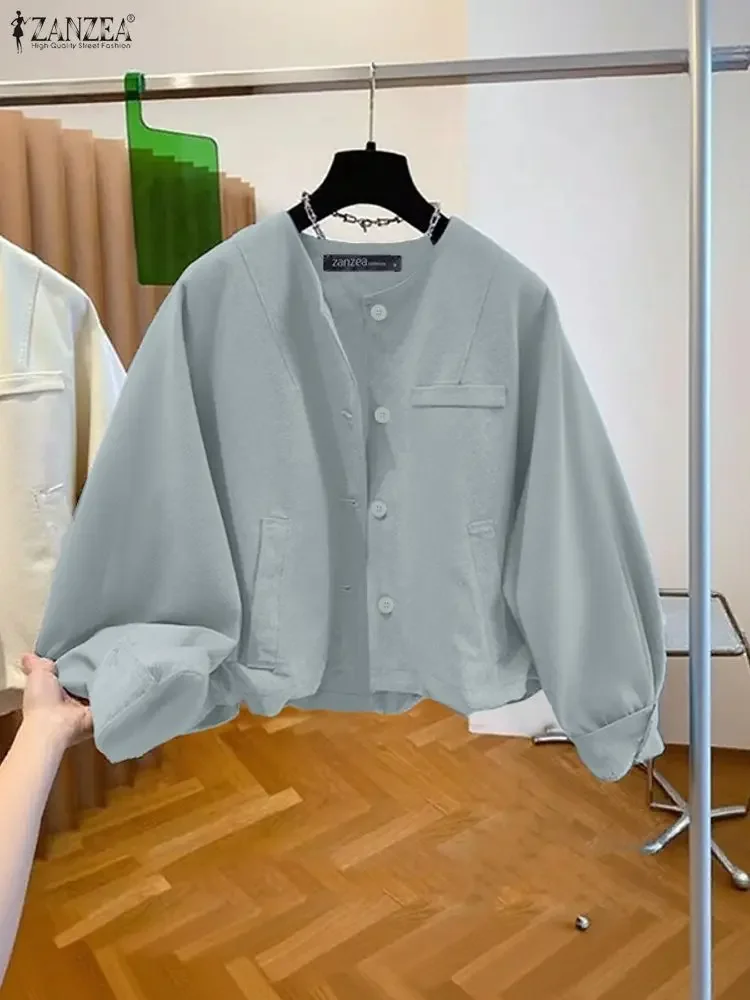 ZANZEA Camicie corte casual chic da donna Autunno 2025 Nuovo girocollo manica lunga abbottonata tinta unita Overshirts Moda coreana
