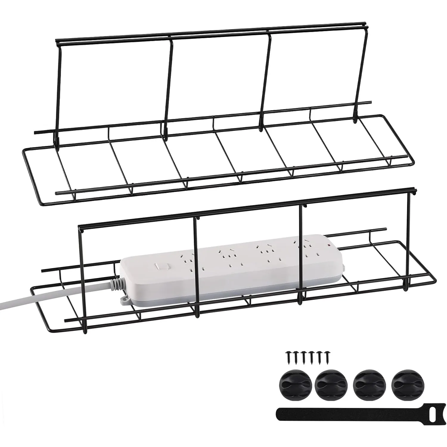 

2-Pack Metal Under Desk Cable Tray - Adjustable & Removable for Tables - Wire Management Organizer - White