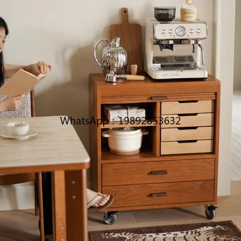 LYY Wisteria Rolling Shutter Cabinet Bedroom Storage Cherry Wood Living Room Sideboard with Drawers