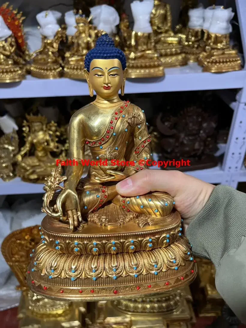 30CM large TOP quality Tantric Medicine Guru buddha Tibet Thailand Nepal Worship COPPER Buddha statue efficacious protection