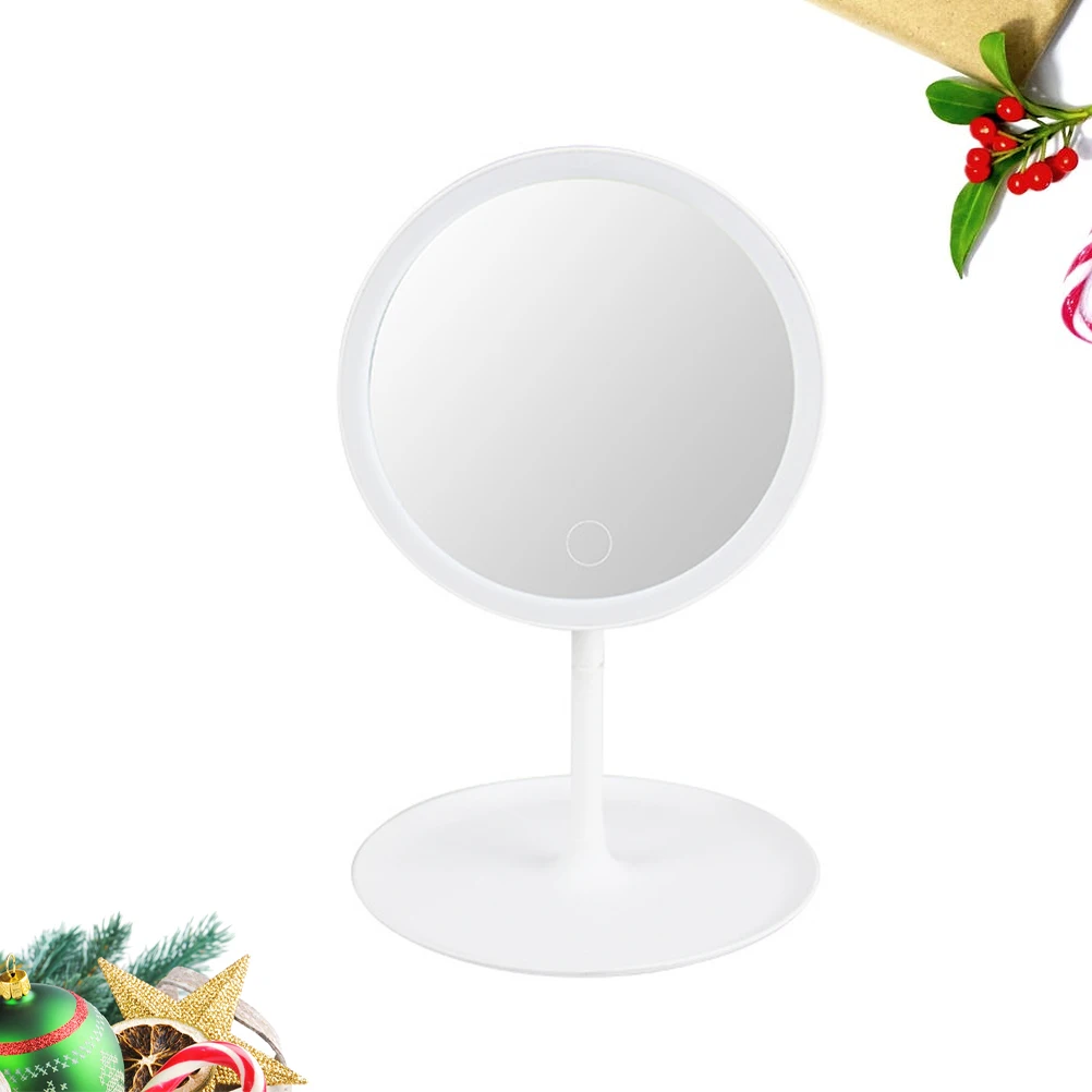LED Desktop Makeup Mirror Rechargeable USB Charging Three Color Light Stylish Mirror with Storage Tray for Bedroom