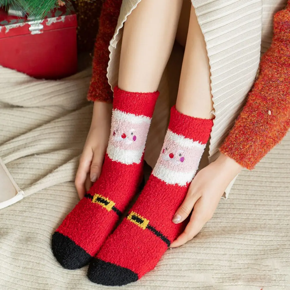 

Middle Tube Warm Korean Style Santa Fashion Design Deer Women Socks Christmas Hosiery Coral Fleece Socks Floor Socks