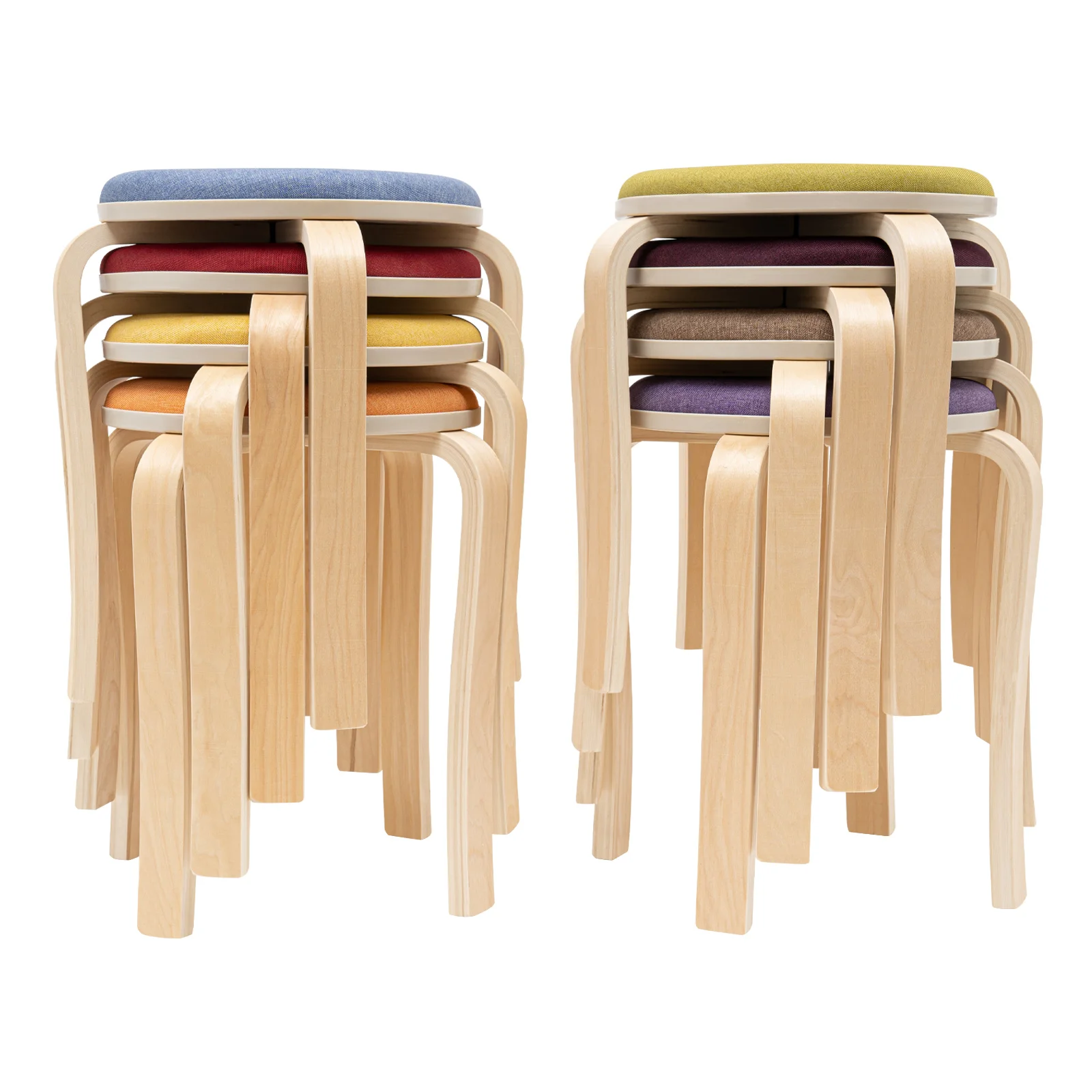 Juego de taburetes apilables de 8 piezas, taburetes de madera apilables, taburete de comedor, silla de cocina, asientos cómodos que ahorran espacio, taburetes para el aula