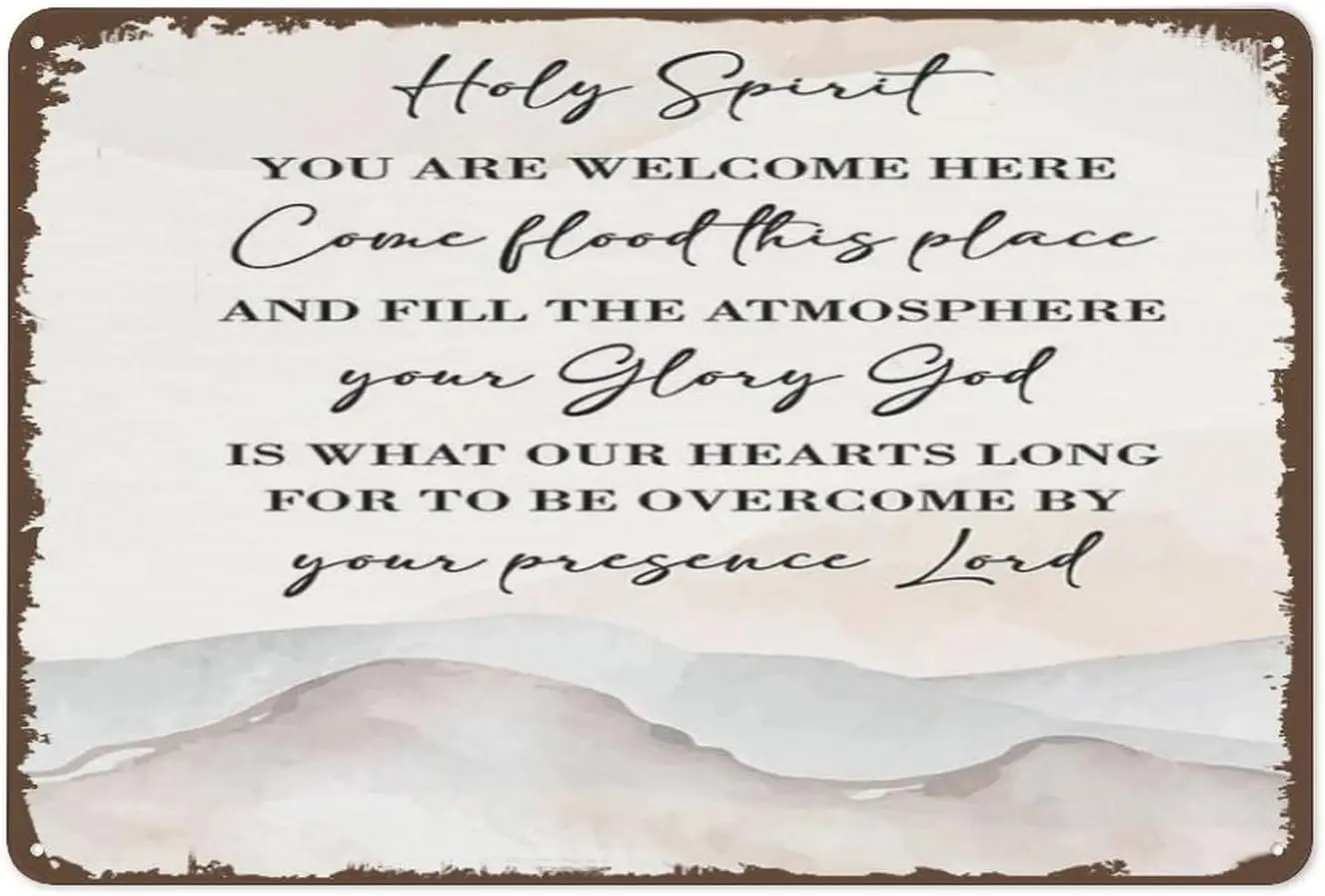 Farmhouse Decor Holy Spirit You Are Welcome Here Metal Hanging Sign Inspirational Metal Sign for Garden Home Farmhouse Bible Ver