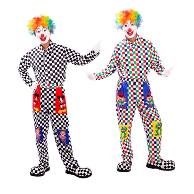 

Adult grid Clown Cosplay Suit Funny Clown Costume Set Novelty Festival Joker Clothing Annual Meeting Attire Carnival Party