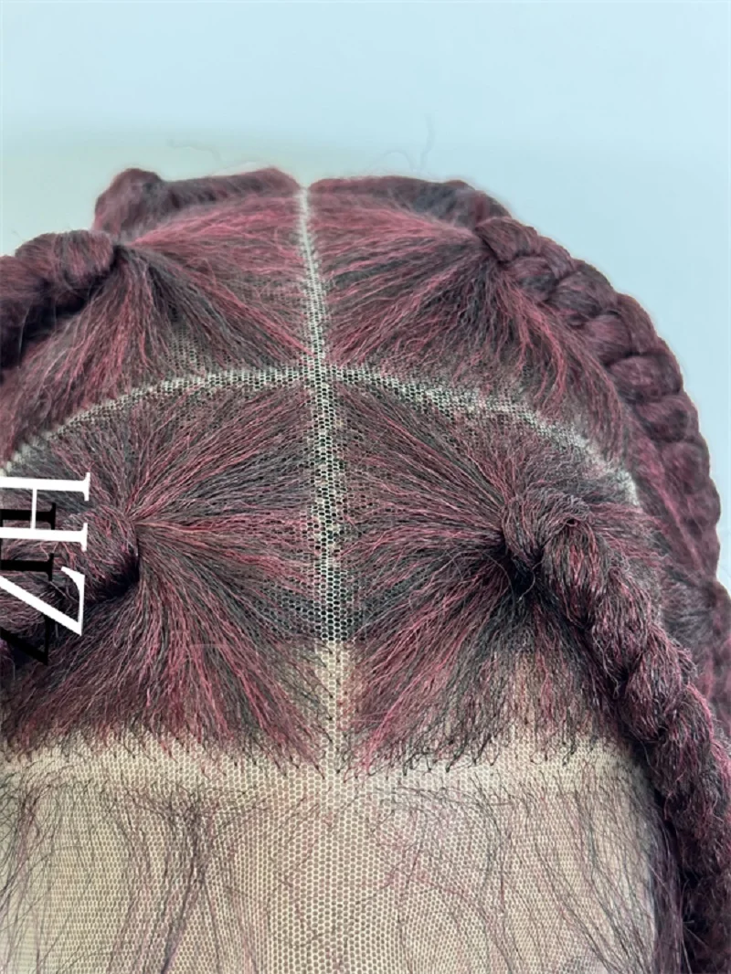 HZ 99J perruques tressées synthétiques HD pleine perruque de dentelle sans noeuds boîte tresses perruques pour les femmes noires à la main Afrian tressage cheveux perruques