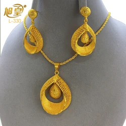 Dubai 24K Gold Plated Necklace Earrings Jewelry Set For Women Droplet African Indian Nigeria Bridal Wedding Party Gift Jewellery