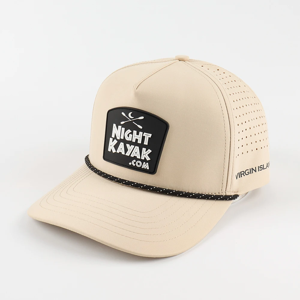 

PVC logo 5 panel rope perforated laser cutting hole baseball hat waterproof sport cap trucker hat custom golf hat