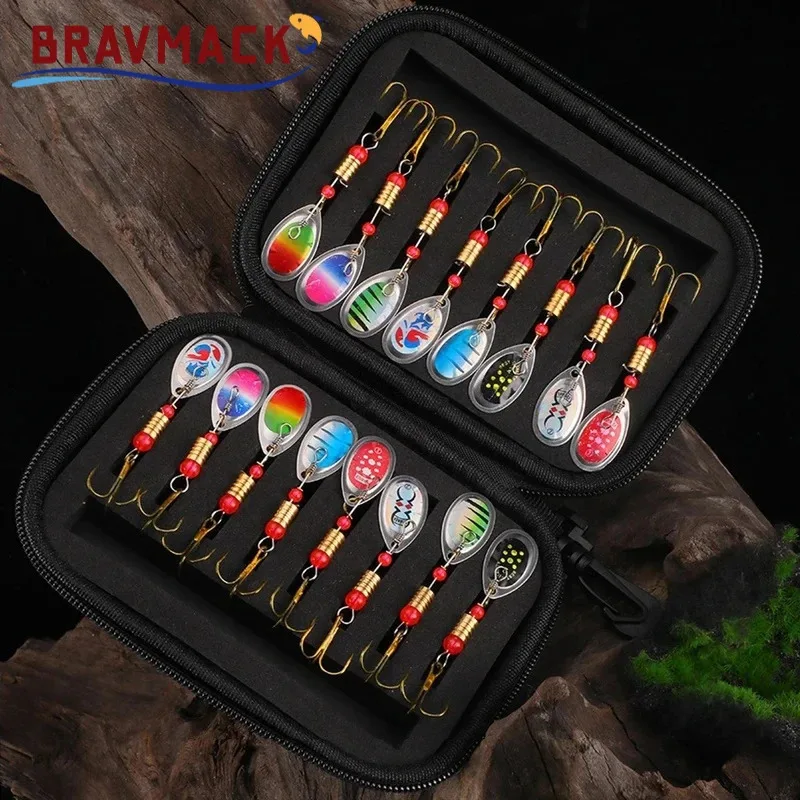 BRAVMACK 16pcs Metal Spinner Bait Fishing Lure Set Artificial Spinner Bait for Pike Bass Trout Fishing with Storage Bag
