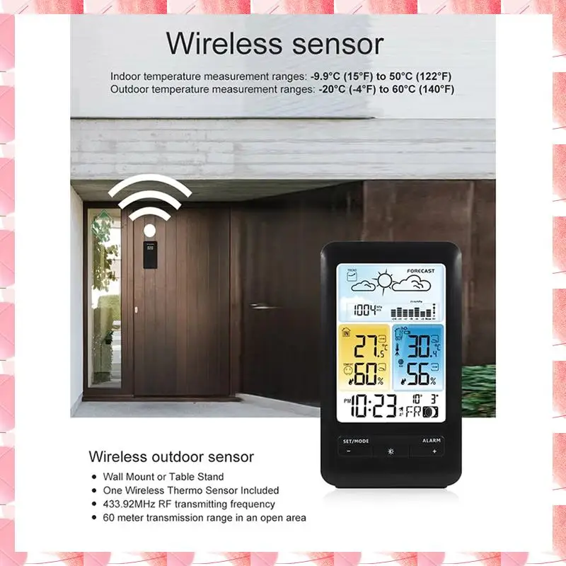 JAJA Wireless Digital Display Weather Station Thermometer, Temperature And Humidity Alarm Clock, Weather Forecast Sensor