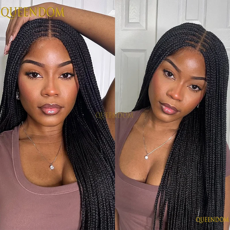 

36-дюймовые плетеные парики Cornrow, синтетический полный парик с кружевными косами для чернокожих женщин, парик с косой без узлов и детскими волосами, африканские парики
