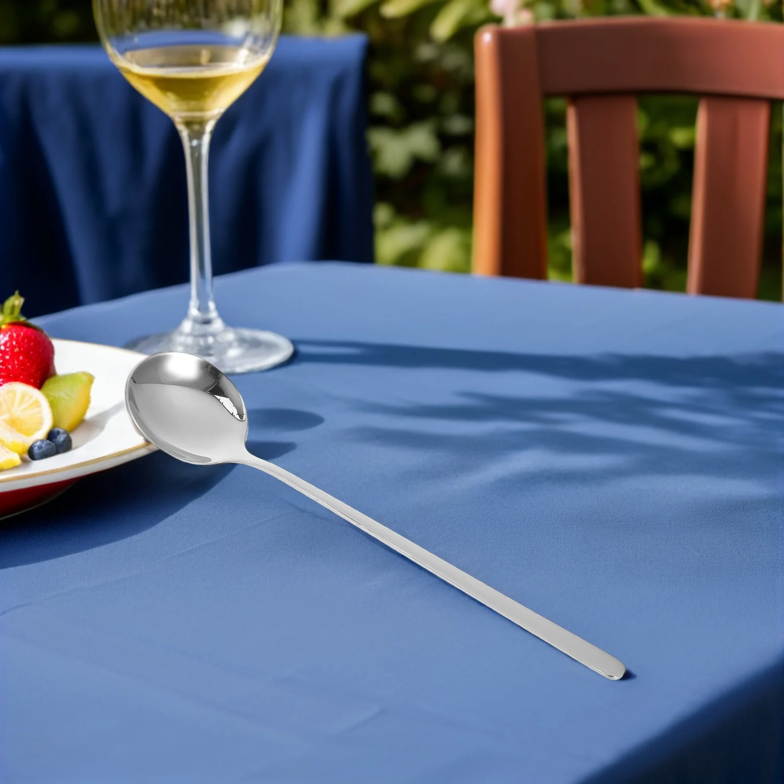 

5Pcs Korean Long Handle Soup Spoon Stainless Steel Round Spoon for Dessert Coffee Ice Cream Rice Flatware Sweet Spoons