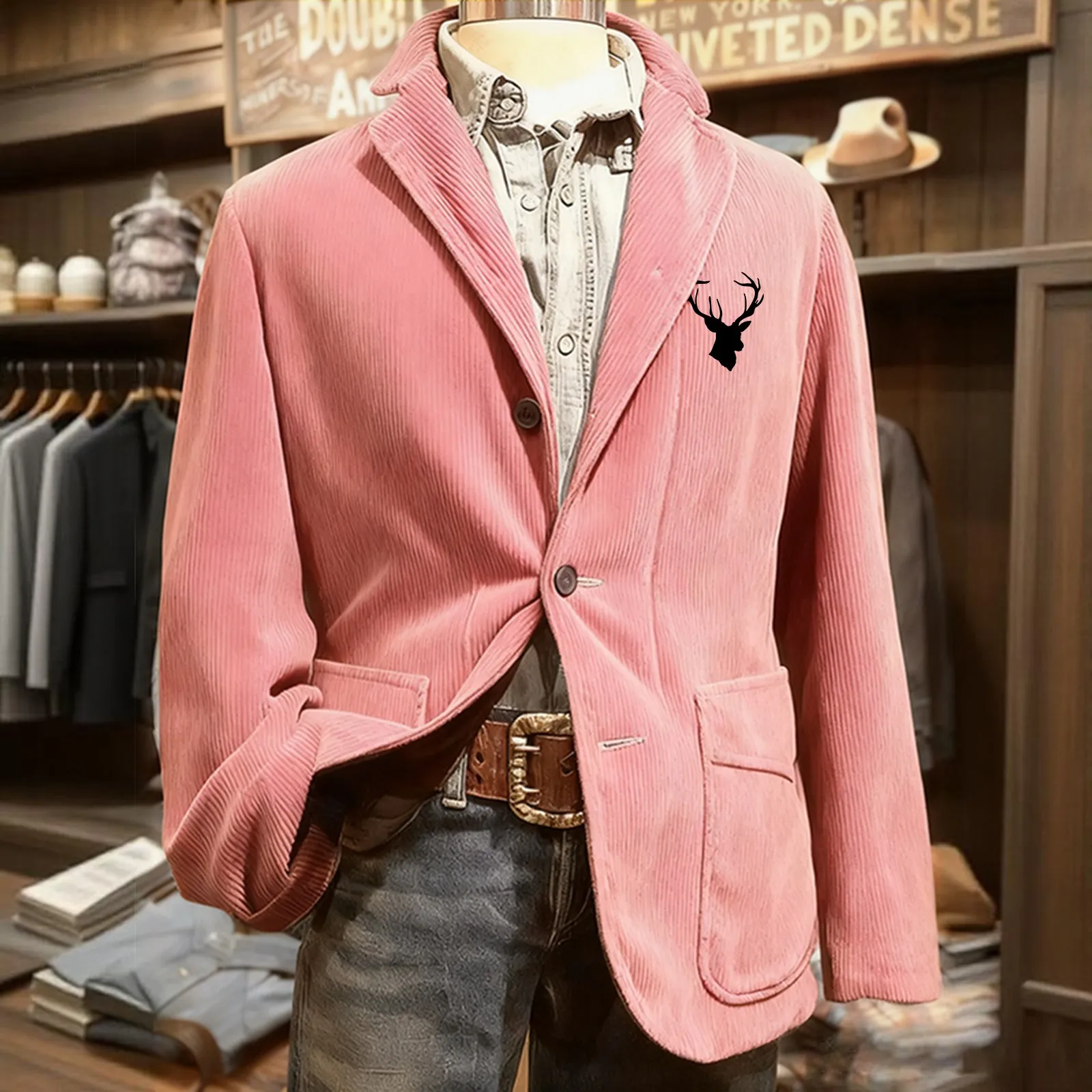 

Men'S Casual Suit Jacket With Solid Color Cardigan And Small Print Corduroy Warm Pockets Business Jacket Everyday Commuting
