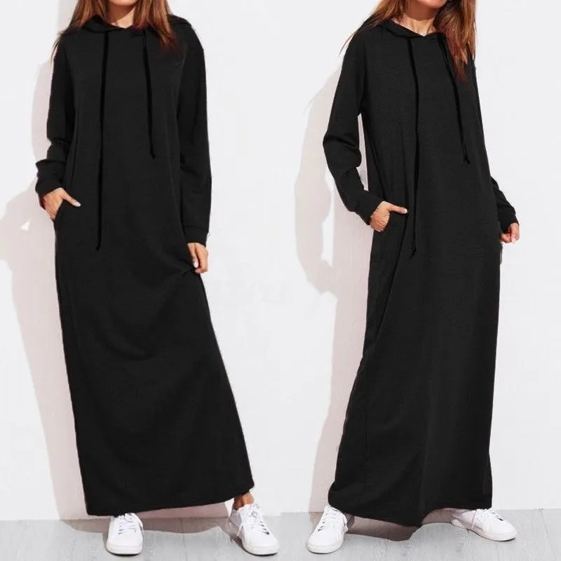 Hooded Long Hoodie Dress Women Muslim Casual Clothing 2024 Eid Sweatshirt Long Dresses Khimar Turkey Robe Ramadan Islam Abaya