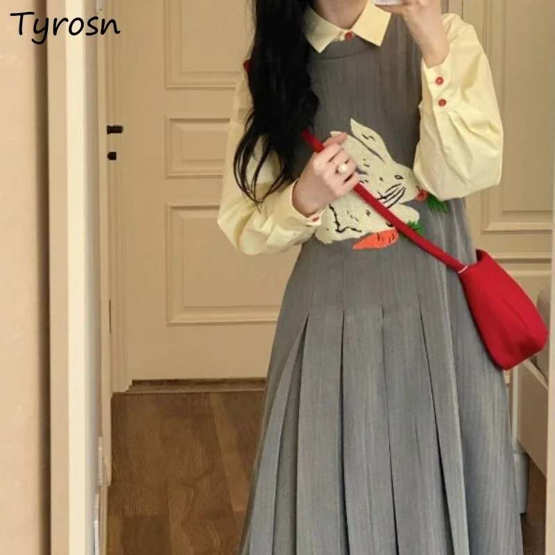 

Милые комплекты из 2 предметов, женские свободные футболки, плиссированное платье без рукавов, осеннее женское платье в консервативном стиле, модная милая студенческая уличная одежда, шикарная