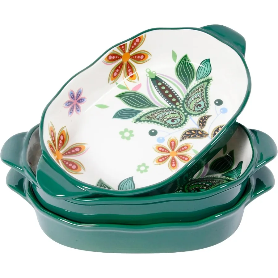 

Oval Ceramic Baking Dish with Double Handles, 10.5" X 6" Baking Pan - Oval Green(Set of 3)